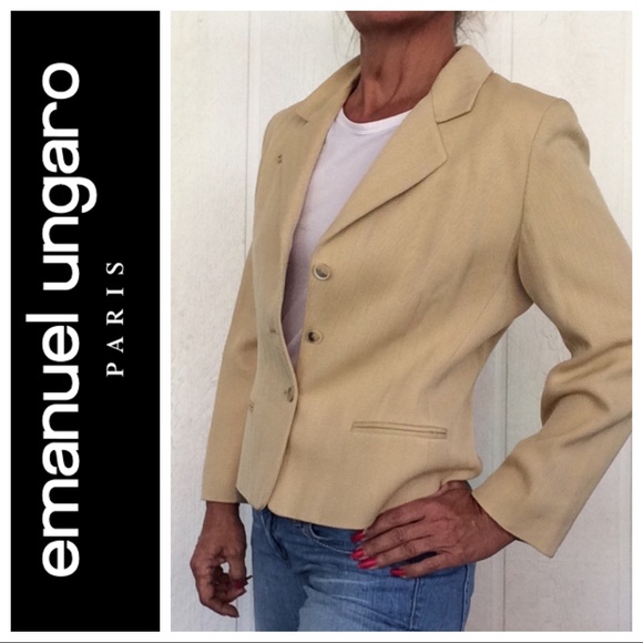 VINTAGE EMANUEL UNGARO PARIS SILK CREAM BLAZER SIZE 6 - Picture 2 of 15